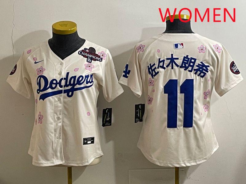 Women Los Angeles Dodgers 11 R.Sasaki Cream Sakura Edition 2025 Nike MLB Jersey style 35